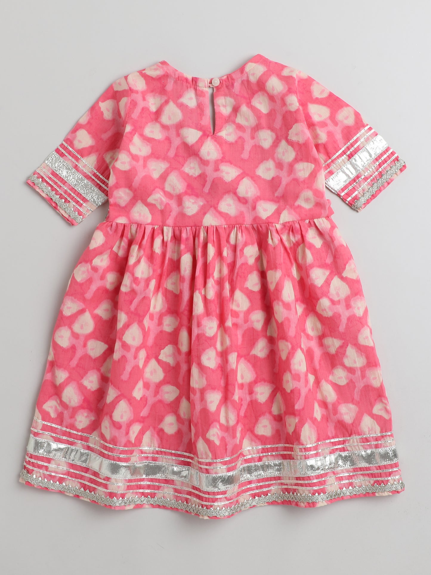 Printed Elbow Sleeves Tassled Gathered Aliya Cut Gota Kurta with Straight Pants-Coral