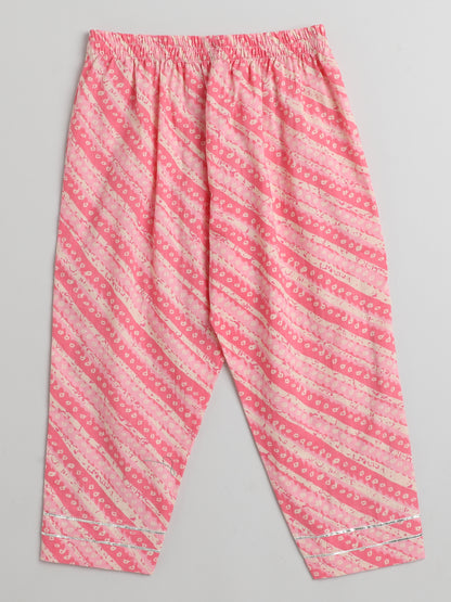 Printed Elbow Sleeves Tassled Gathered Aliya Cut Gota Kurta with Straight Pants-Coral