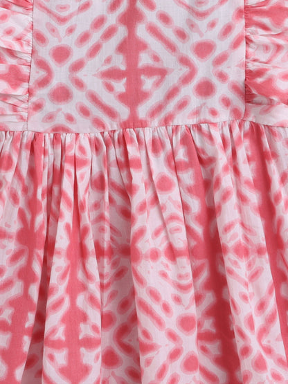 The Magic Wand Frill Sleeves Tie & Dye Printed Fit & Flare Dress - Pink