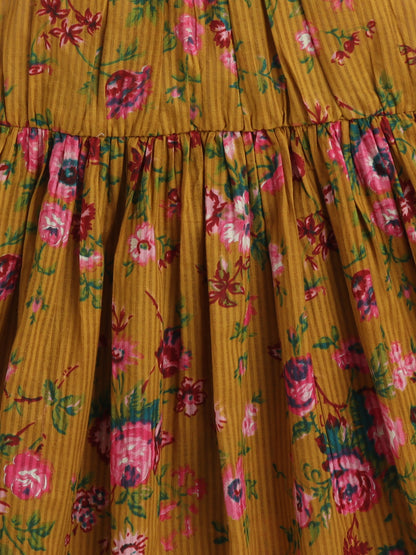 The Magic Wand Cotton Floral Incut with Neckbelt Sleeveless Dress-Mustard