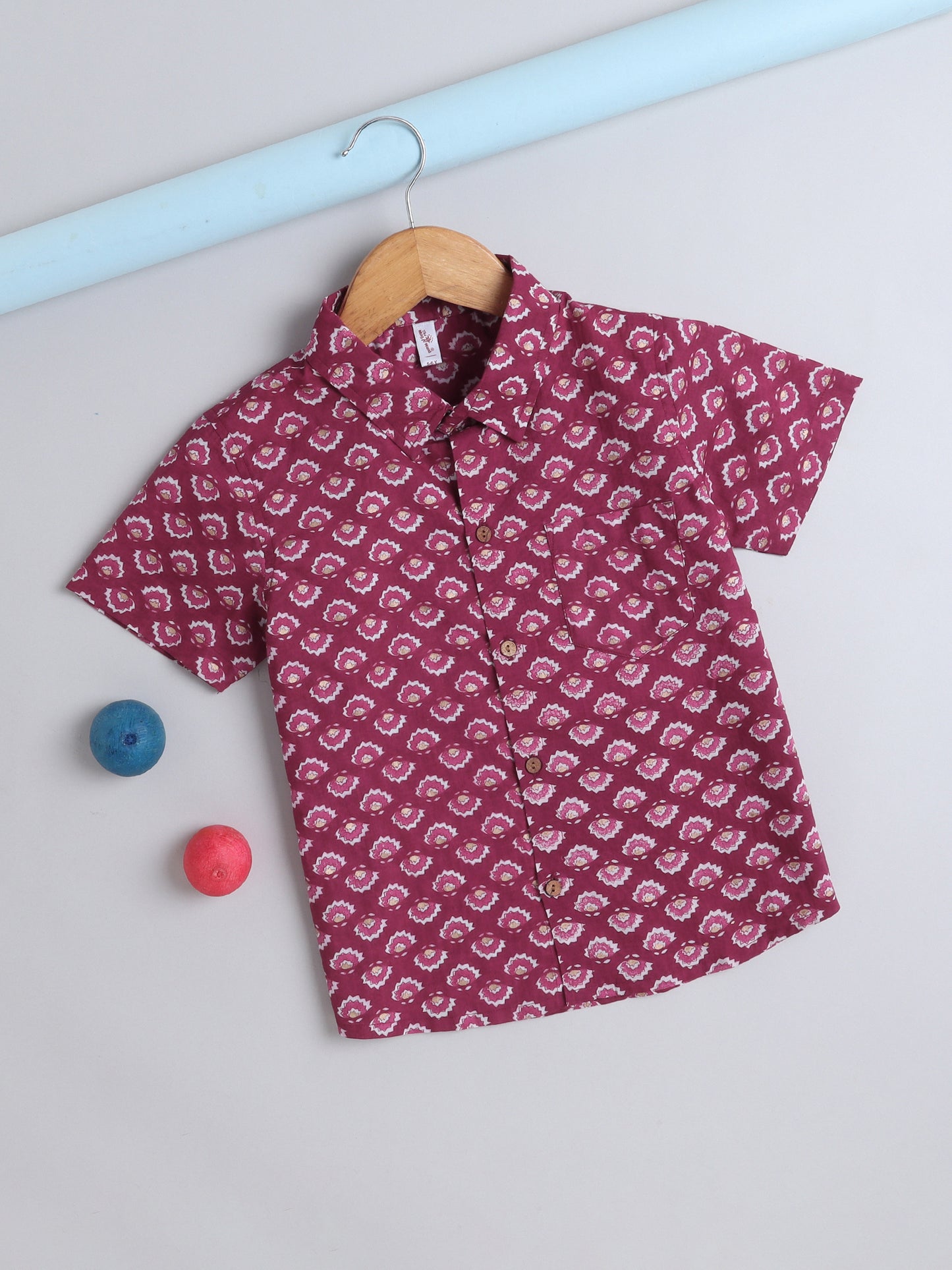 Half Sleeves Cotton Floral Print Shirt- Wine