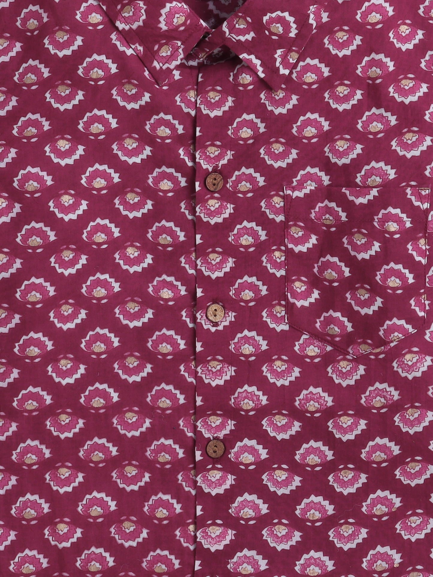Half Sleeves Cotton Floral Print Shirt- Wine