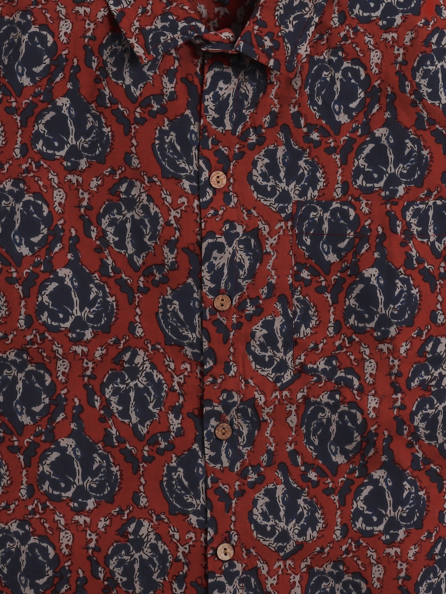Half  Sleeves Cotton Floral Print Shirt- Maroon