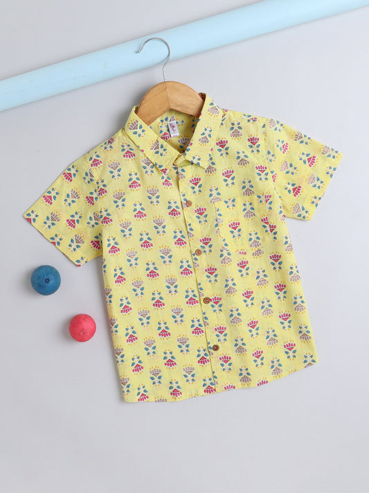 Half Sleeves Abstract Printed Shirt- Yellow
