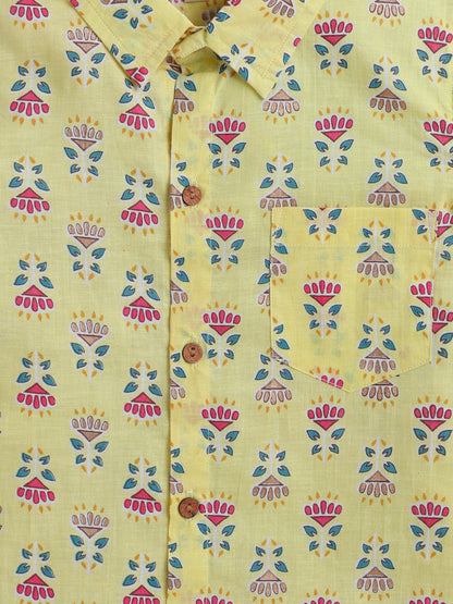 Half Sleeves Abstract Printed Shirt- Yellow