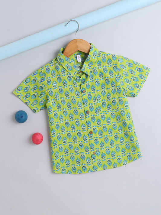 Half Sleeves Floral Printed Shirt - Green
