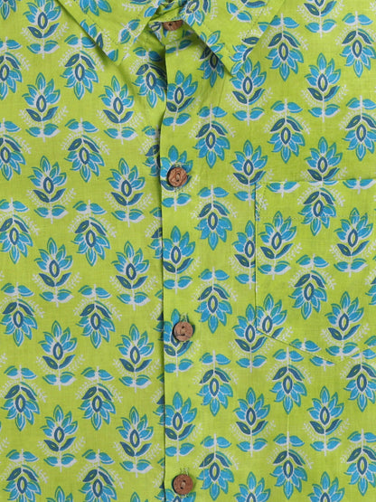 Half Sleeves Floral Printed Shirt - Green