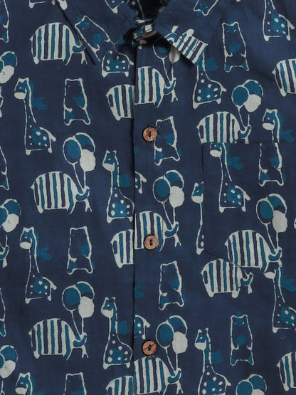 The Magic Wand Half Sleeves Animal Printed Shirt Indigo Blue