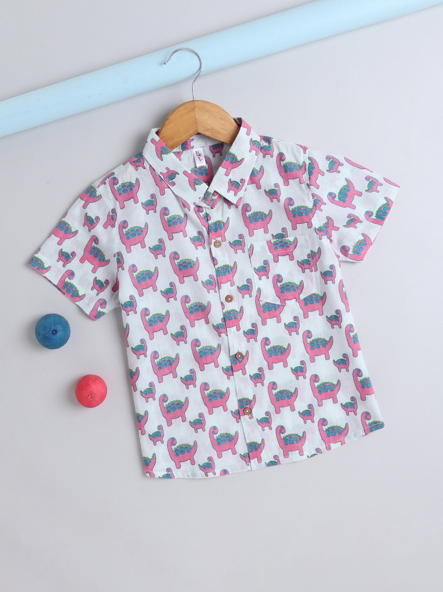Half Sleeves Dino Printed Shirt - Pink