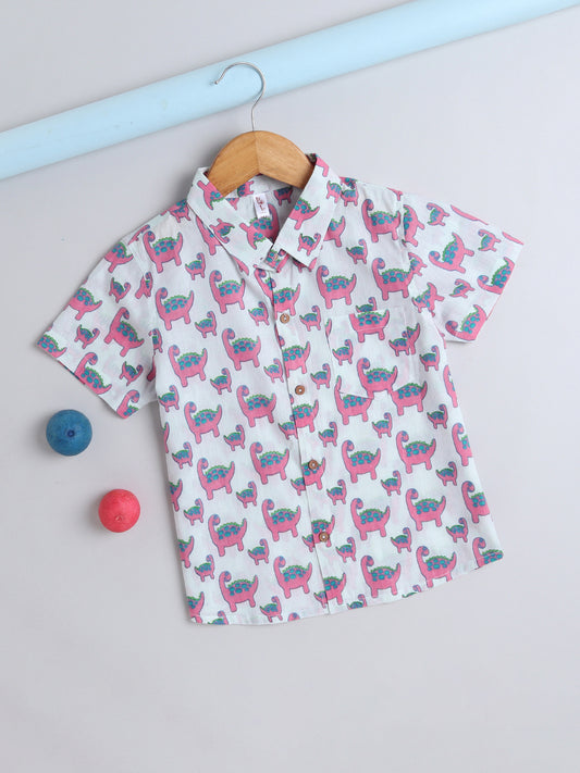 Half Sleeves Dino Printed Shirt - Pink
