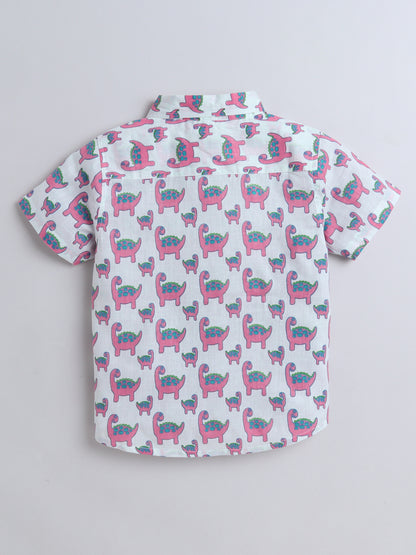 Half Sleeves Dino Printed Shirt - Pink