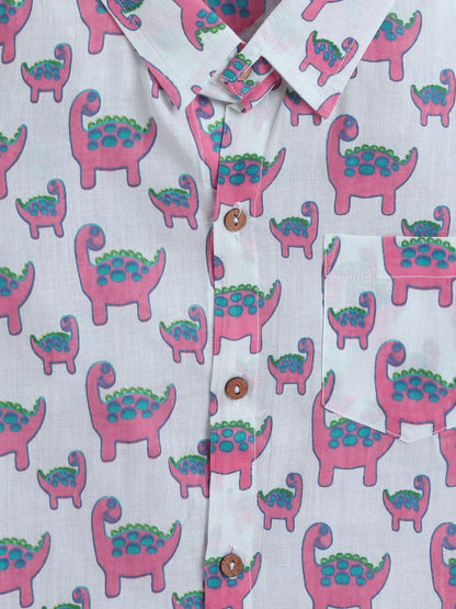 Half Sleeves Dino Printed Shirt - Pink