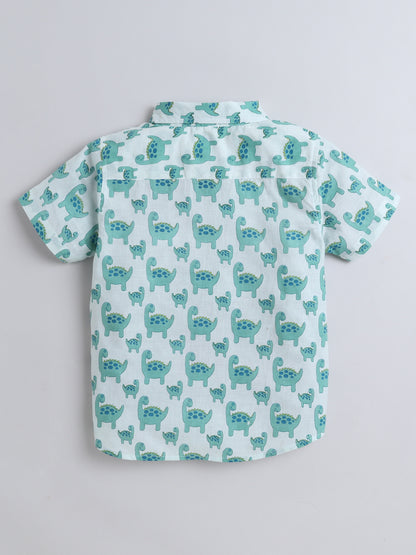Half Sleeves Dino Printed Shirt - Blue