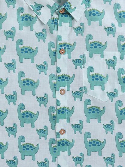 Half Sleeves Dino Printed Shirt - Blue