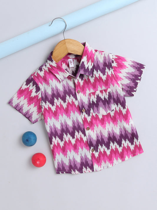 Half Sleeves Ikat Print Shirt - Pink