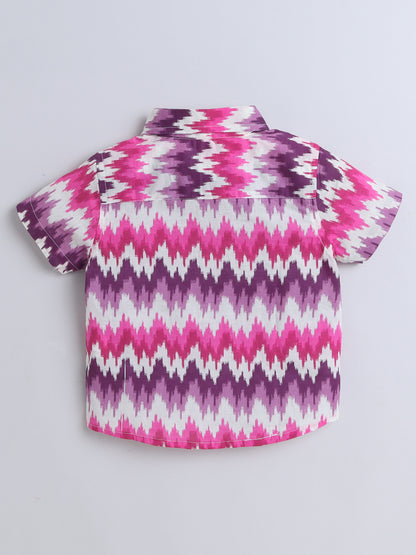 Half Sleeves Ikat Print Shirt - Pink