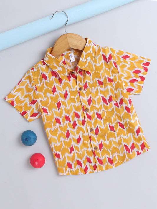 Half Sleeves Ikat Print Shirt - Mustard