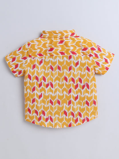 Half Sleeves Ikat Print Shirt - Mustard