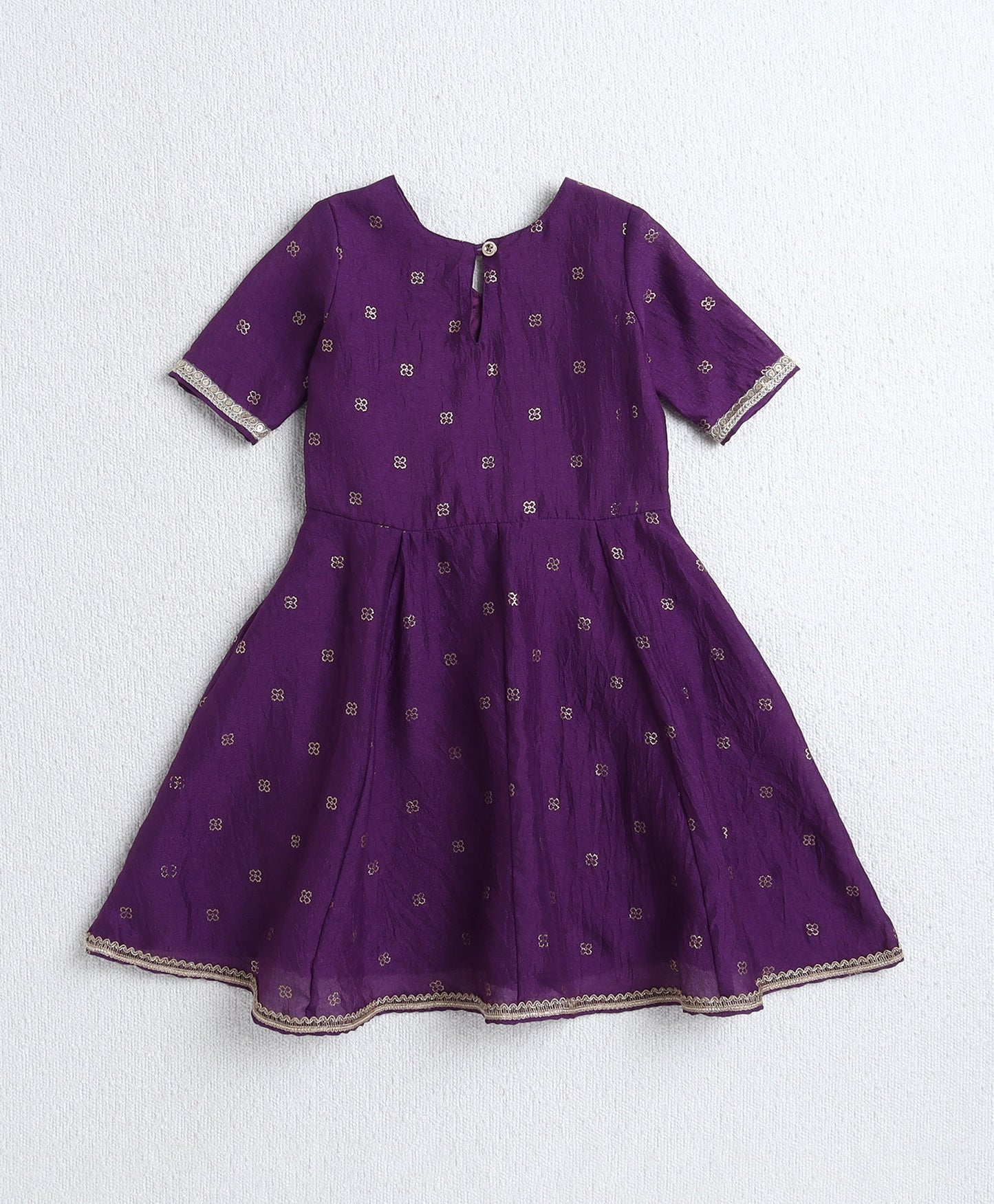 Woven Three Fourth Sleeves Foil Printed Kurti and Bottom Set- Purple