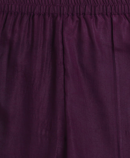 Woven Three Fourth Sleeves Foil Printed Kurti and Bottom Set- Purple