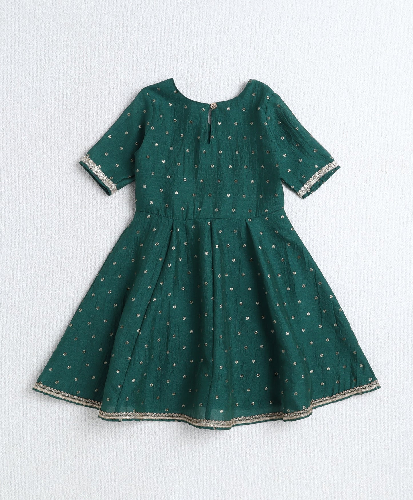 Woven 3/4th Sleeves Foil Printed Kurti and Bottom Set- Green