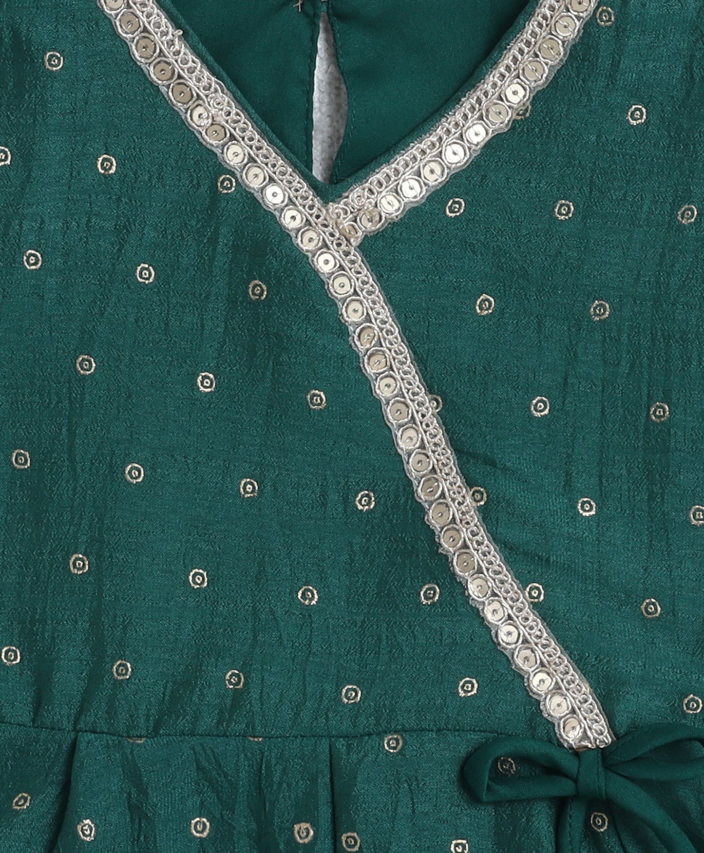 Woven 3/4th Sleeves Foil Printed Kurti and Bottom Set- Green