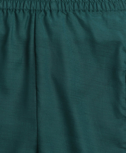 Woven 3/4th Sleeves Foil Printed Kurti and Bottom Set- Green