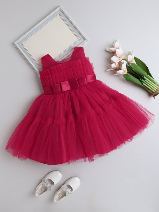 The Magic Wand Sleeveless Pleated Solid Flared Dress - Red