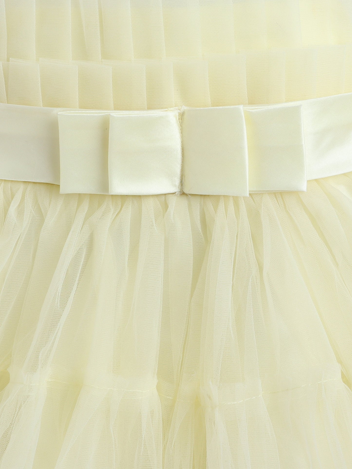 Sleeveless Net Bouquet Yoke Frill Party Dress - Yellow