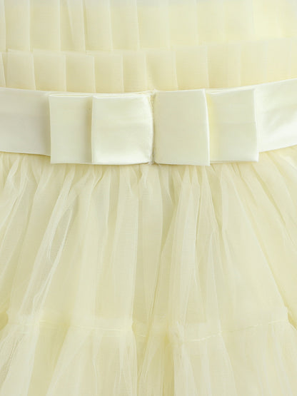 Sleeveless Net Bouquet Yoke Frill Party Dress - Yellow