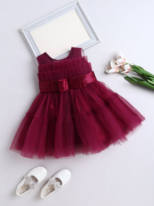 The Magic Wand Sleeveless Bow Detailed Flared Dress - Wine