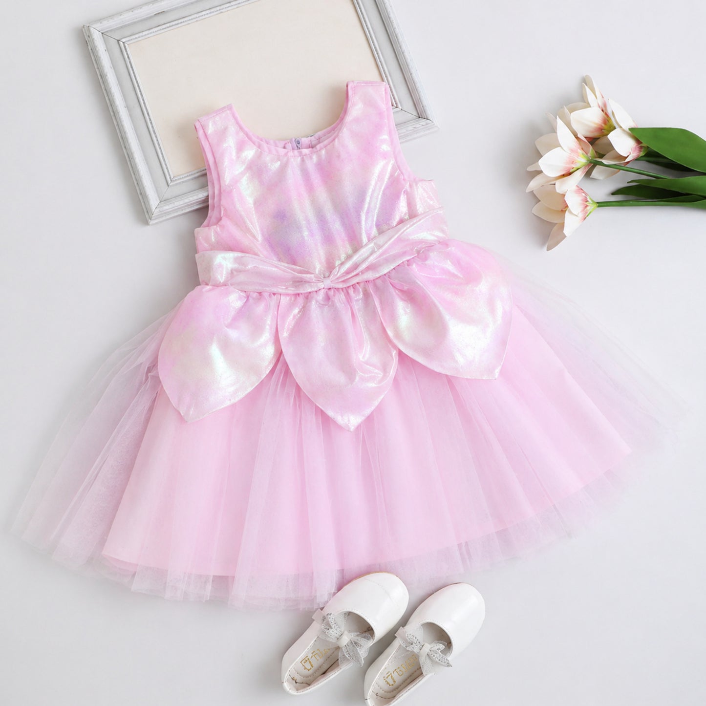 The Magic Wand Woven Sleeveless Solid Fairy Styled Tulle Dress - Pink