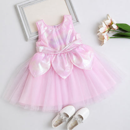 The Magic Wand Woven Sleeveless Solid Fairy Styled Tulle Dress - Pink