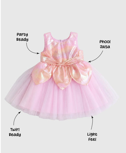 The Magic Wand Woven Sleeveless Solid Fairy Styled Tulle Dress - Pink
