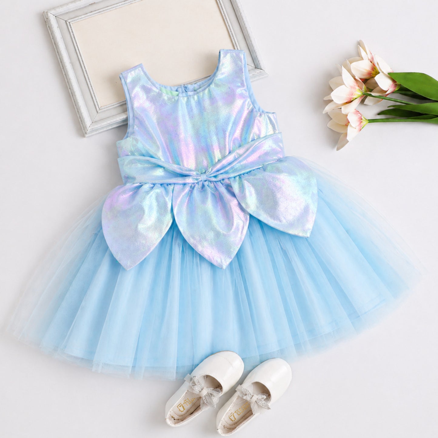 The Magic Wand Woven Sleeveless Solid Fairy Styled Tulle Dress - Blue