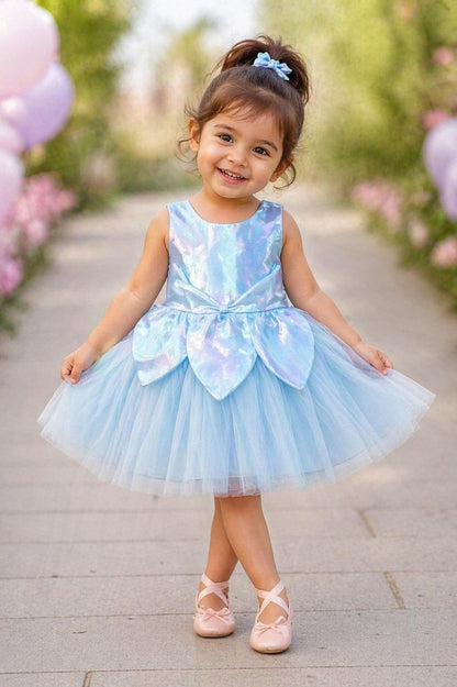 The Magic Wand Woven Sleeveless Solid Fairy Styled Tulle Dress - Blue