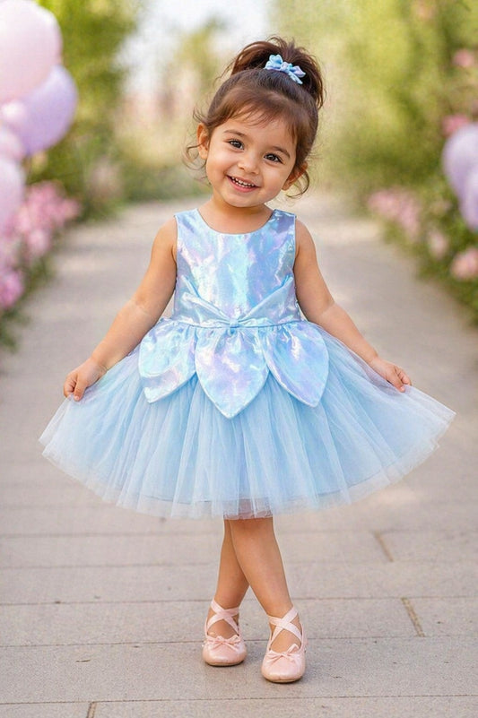 The Magic Wand Woven Sleeveless Solid Fairy Styled Tulle Dress - Blue