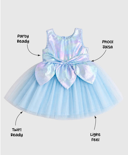 The Magic Wand Woven Sleeveless Solid Fairy Styled Tulle Dress - Blue