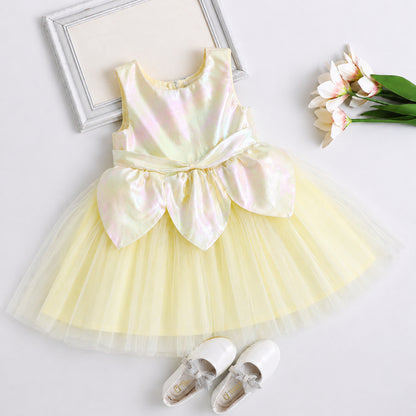 The Magic Wand Woven Sleeveless Solid Fairy Styled Tulle Dress - Yellow
