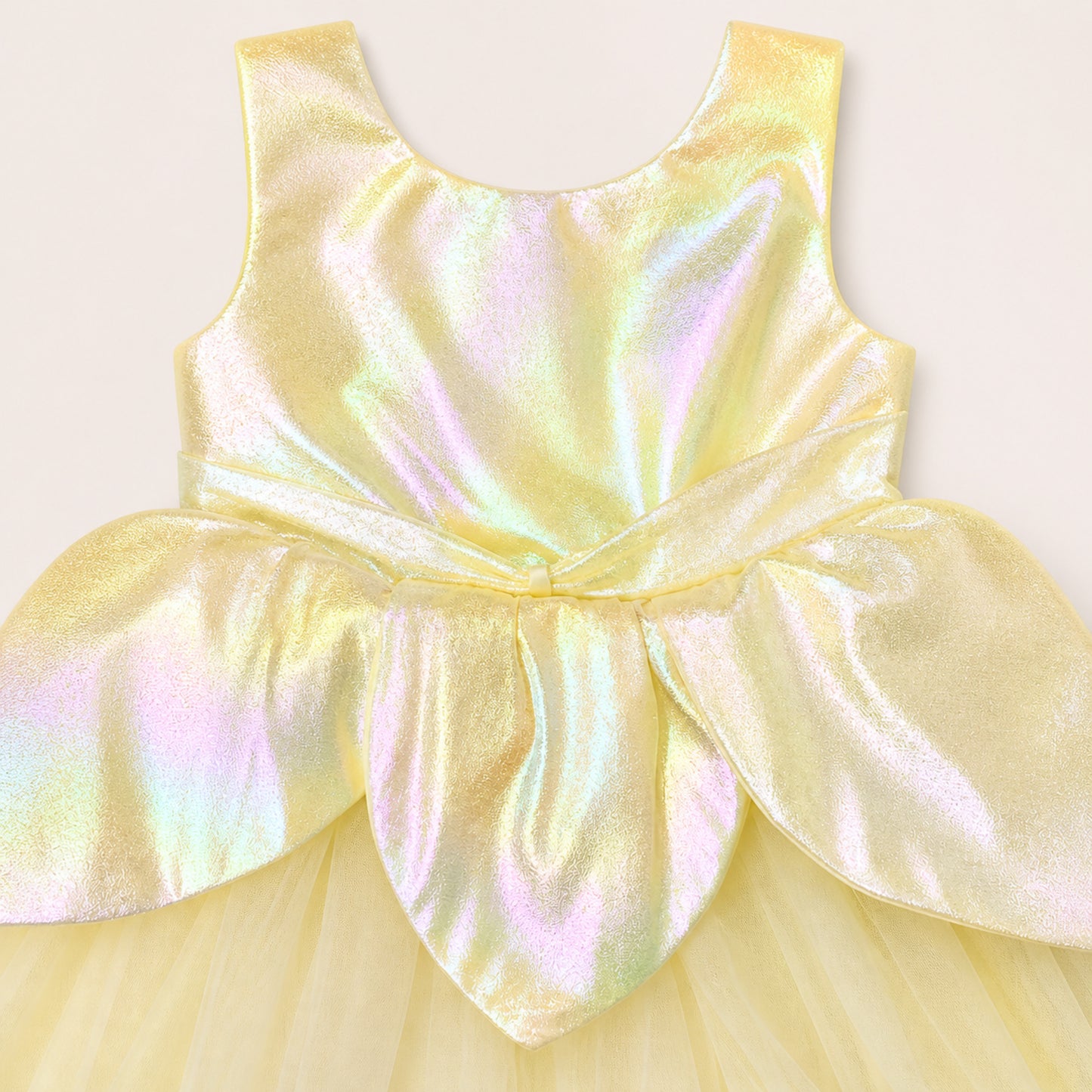 The Magic Wand Woven Sleeveless Solid Fairy Styled Tulle Dress - Yellow