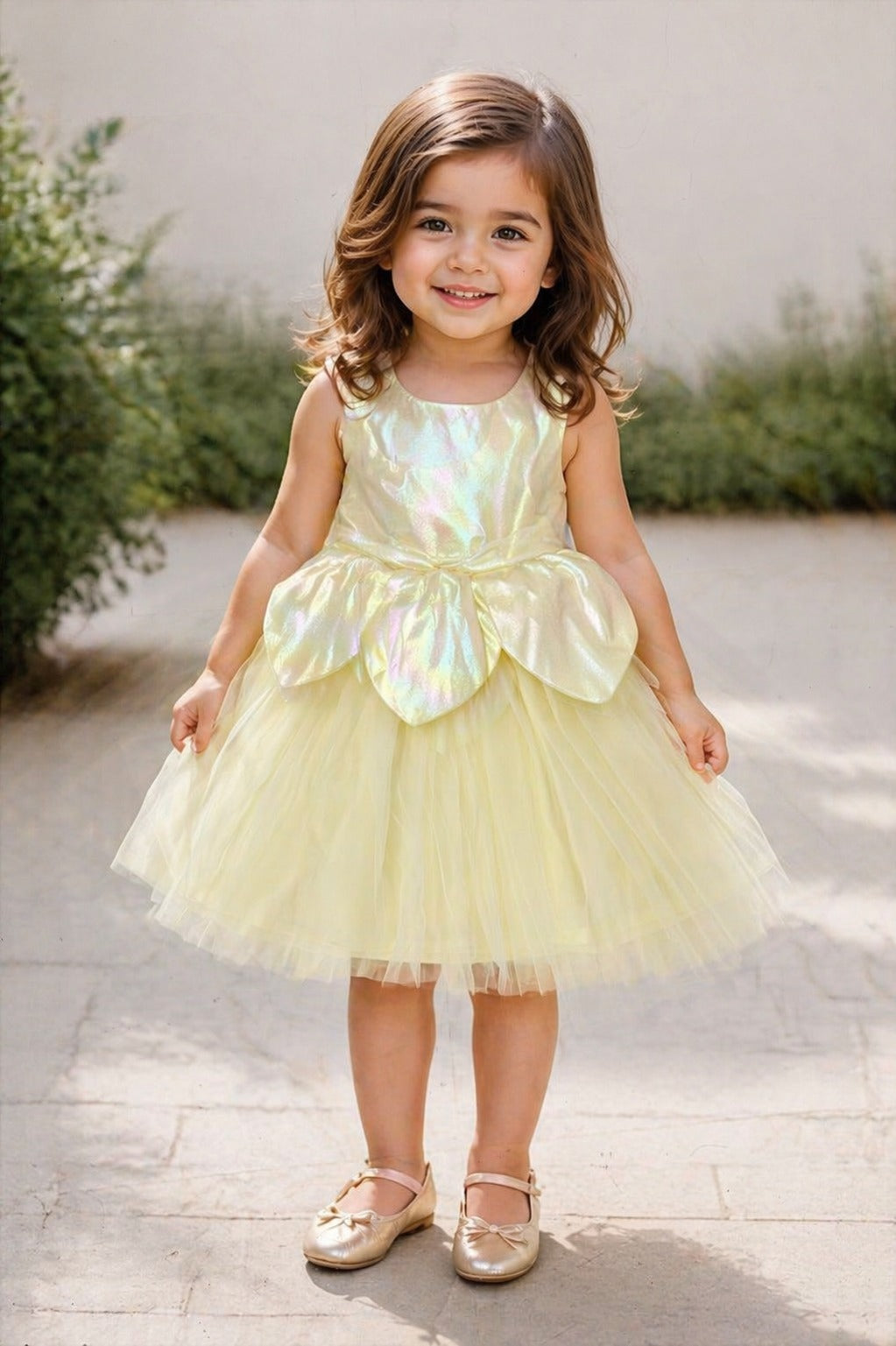 The Magic Wand Woven Sleeveless Solid Fairy Styled Tulle Dress - Yellow