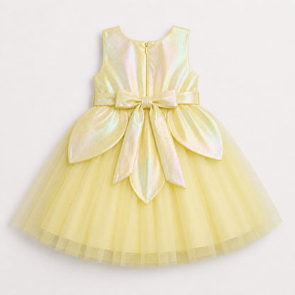The Magic Wand Woven Sleeveless Solid Fairy Styled Tulle Dress - Yellow