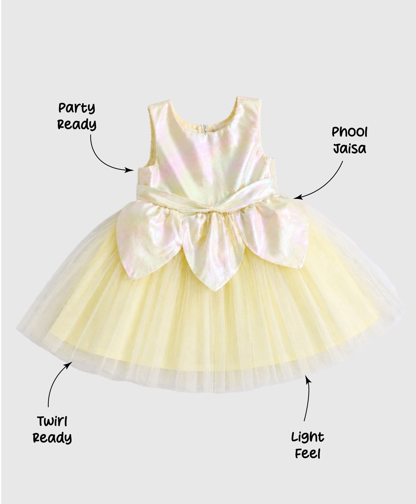 The Magic Wand Woven Sleeveless Solid Fairy Styled Tulle Dress - Yellow