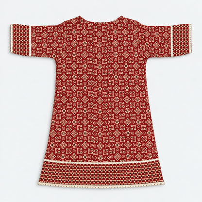 The Magic Wand Cotton Woven Laced Ajrakh Geometric Floral Printed Kurti And Tulip Pant Set - Maroon