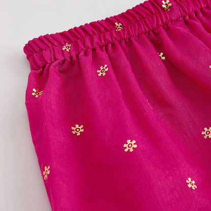 The Magic Wand Woven Lace Embellished Three Fourth Sleeves Kurta Sharara with Dupatta - Fuchsia