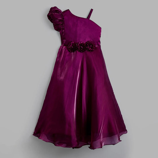 The Magic Wand Organza One Shoulder With Flower Brooch Party Gown - Wine