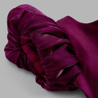 The Magic Wand Organza One Shoulder With Flower Brooch Party Gown - Wine
