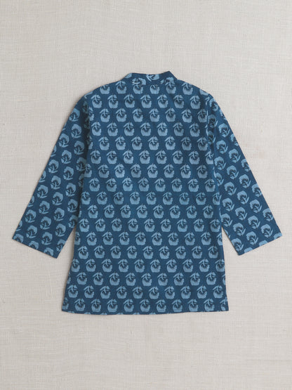 The Magic Wand Full Sleeves Floral Print Kurta Pyjama Set- Blue
