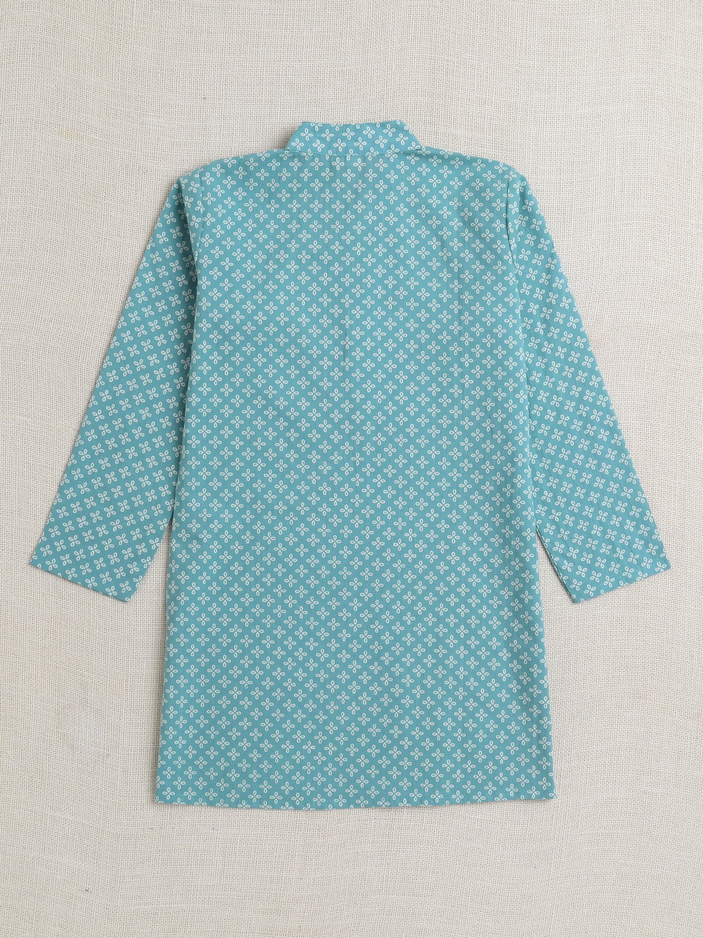 Full Sleeves Floral Print Kurta set with Jacket- Mint