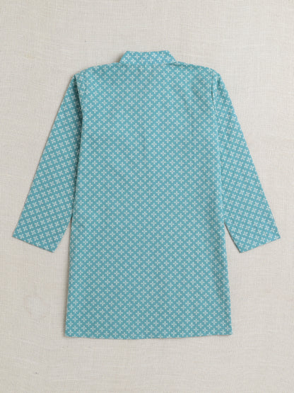 Full Sleeves Floral Print Kurta set with Jacket- Mint